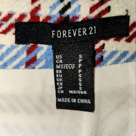 Forever 21 Faux Wrap Mini Skirt Size Small Plaid Check Wool Blend Light Academia - Picture 3 of 7